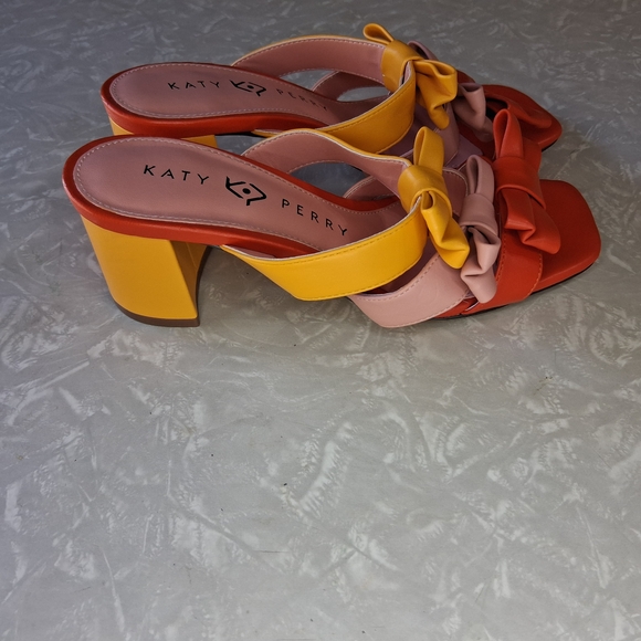 Katy Perry The Tooliped Bow Sandalss Block Heels 5.5 Mango Pink Orange Colorway - Picture 7 of 9